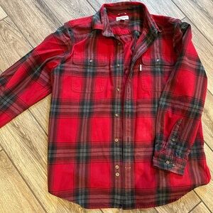 CARHARTT MENS DUTY RATED THICK COTTON TWILL PLAD BUTTON-UP WORK SHIRT